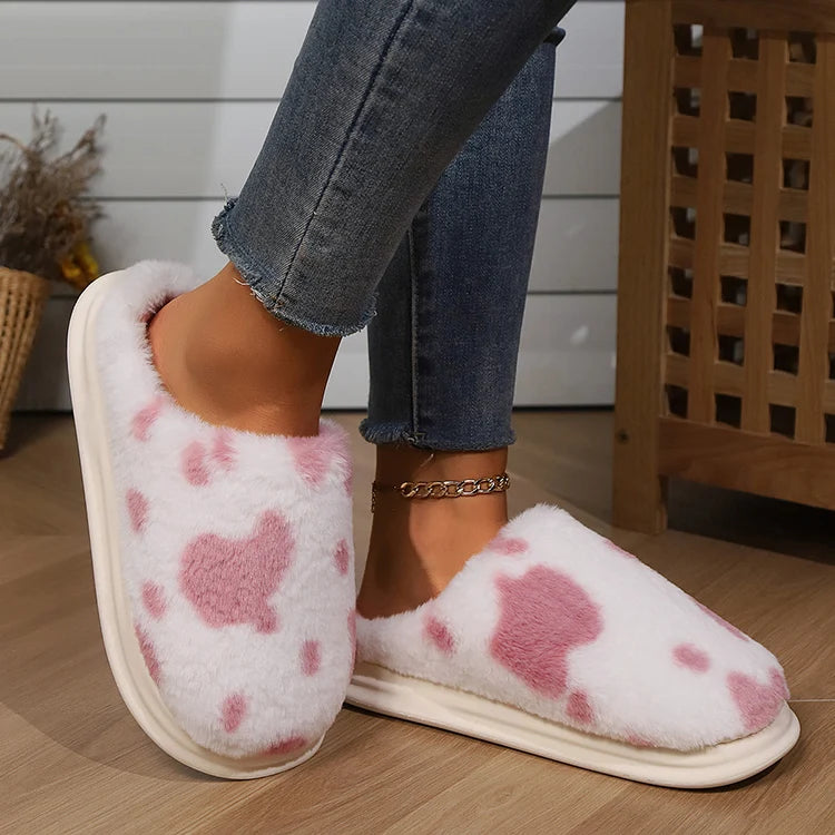 Cow Print Fleece Slippers