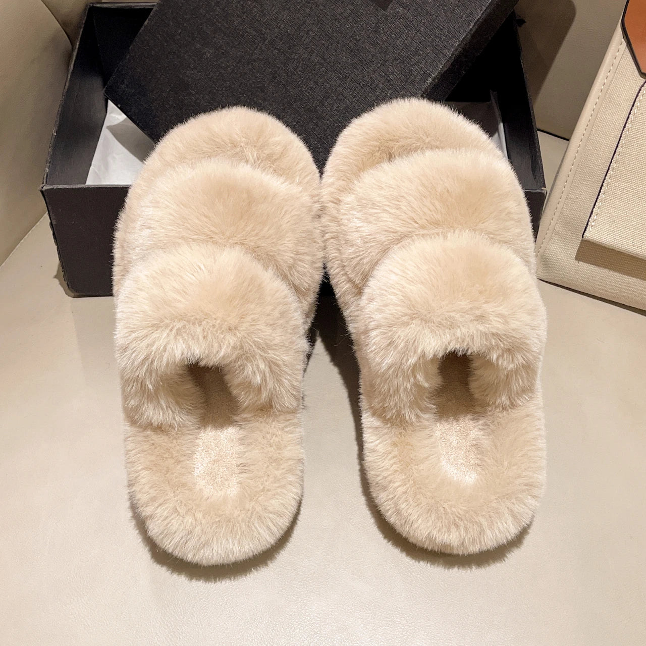 Fur Thick Sole Open Toe Slipper