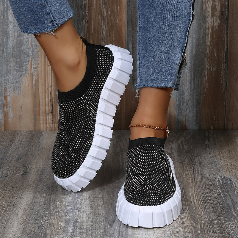 Bling Bling Mesh Platform Vulcanized Shoes Silver Juneberry