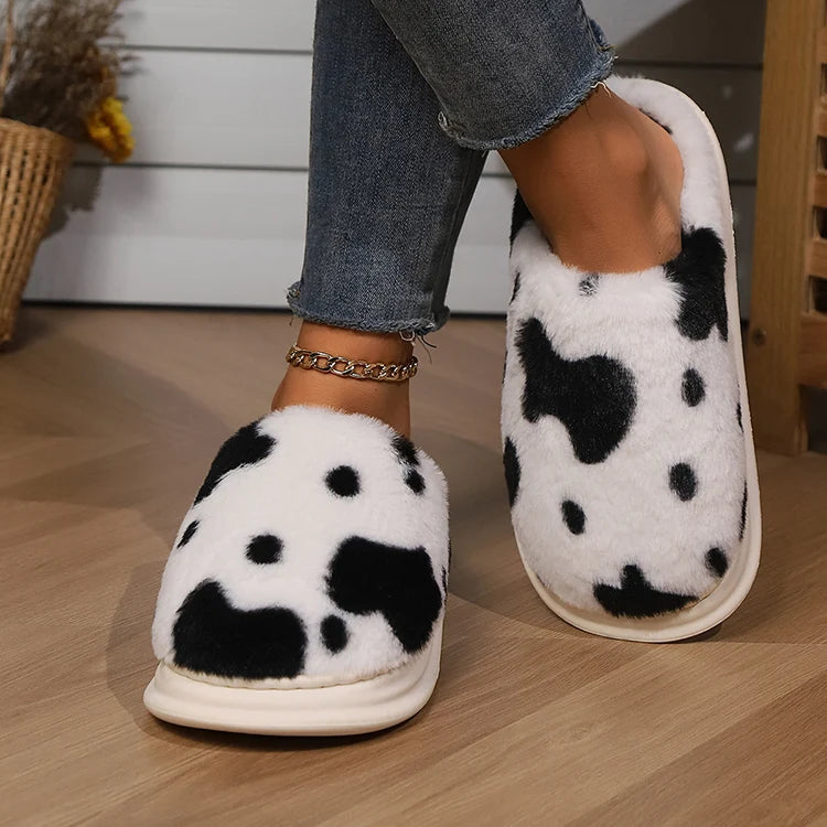 Cow Print Fleece Slippers