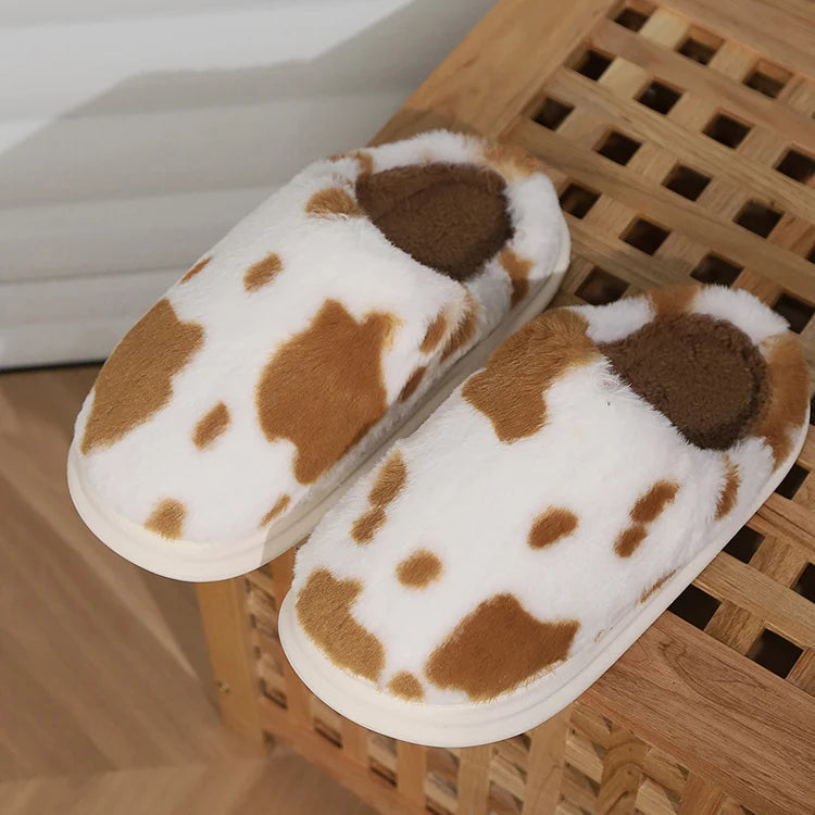 Cow Print Fleece Slippers
