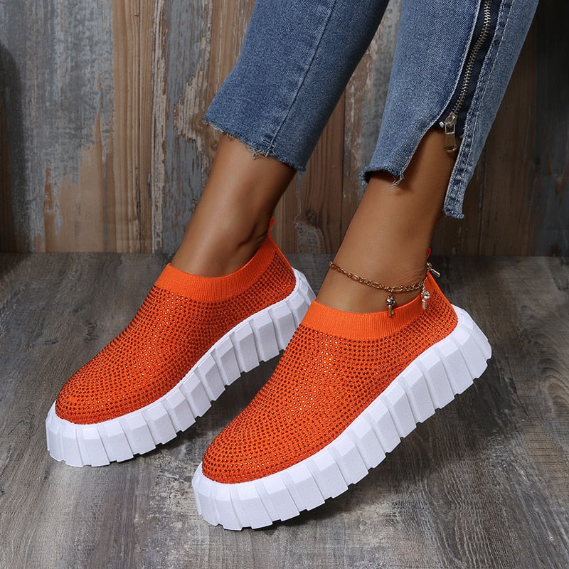 Bling Bling Mesh Platform Vulcanized Shoes Silver Juneberry