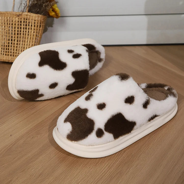 Cow Print Fleece Slippers
