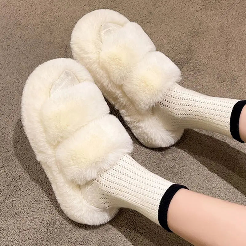 Fur Thick Sole Open Toe Slipper