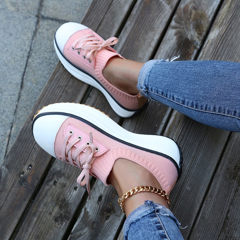 Summer Knitted Breathable Sneakers Women's Vulcanize Shoes Silver Juneberry