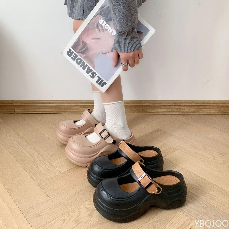Color Block Platform Mary Jane Slippers A-NUS
