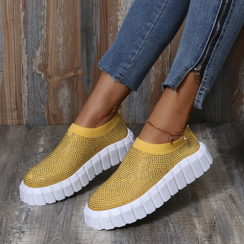 Bling Bling Mesh Platform Vulcanized Shoes Silver Juneberry