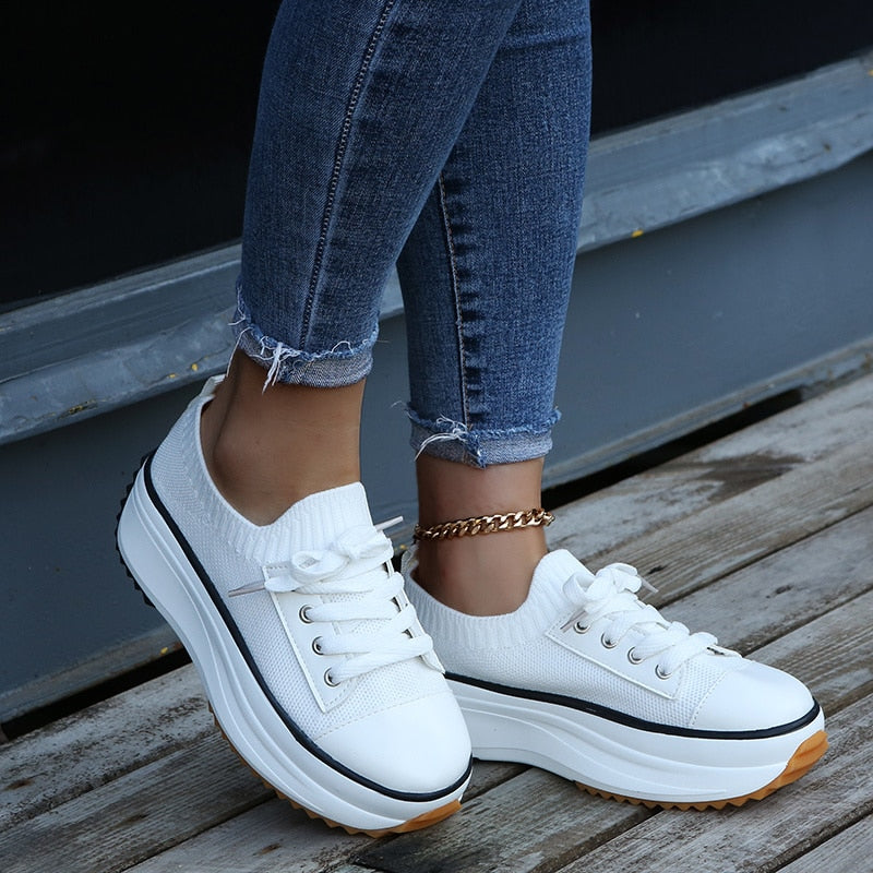 Summer Knitted Breathable Sneakers Women's Vulcanize Shoes Silver Juneberry