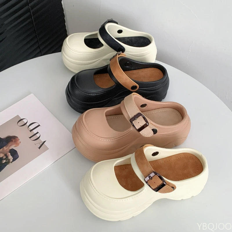 Color Block Platform Mary Jane Slippers A-NUS