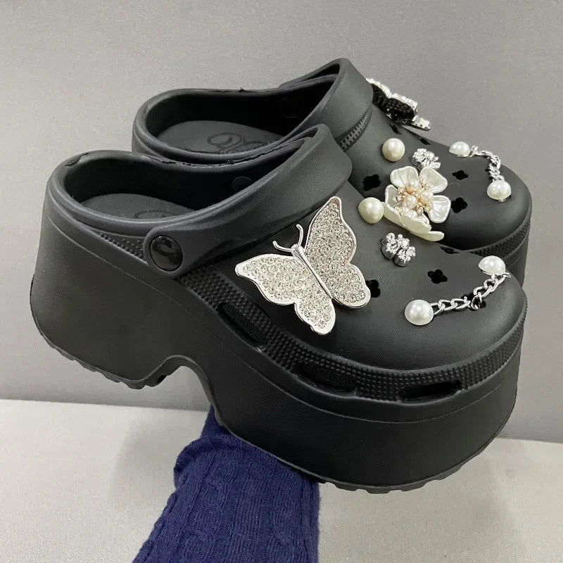 Butterfly Charm Platform Clogs