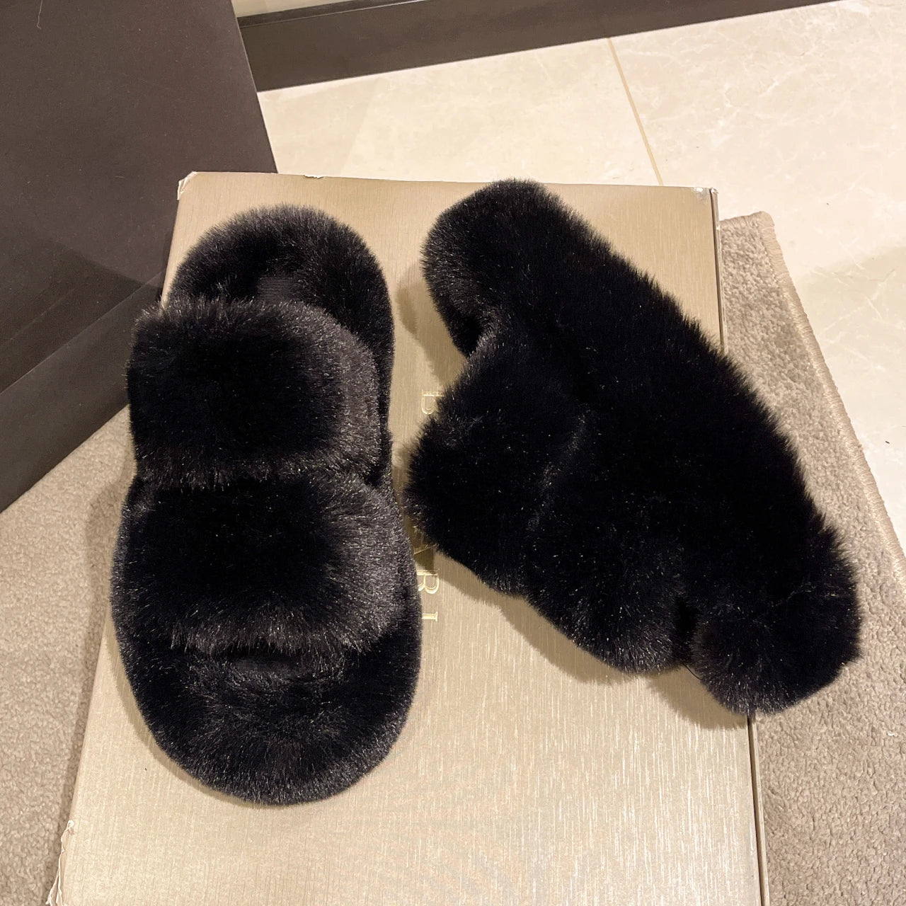 Fur Thick Sole Open Toe Slipper
