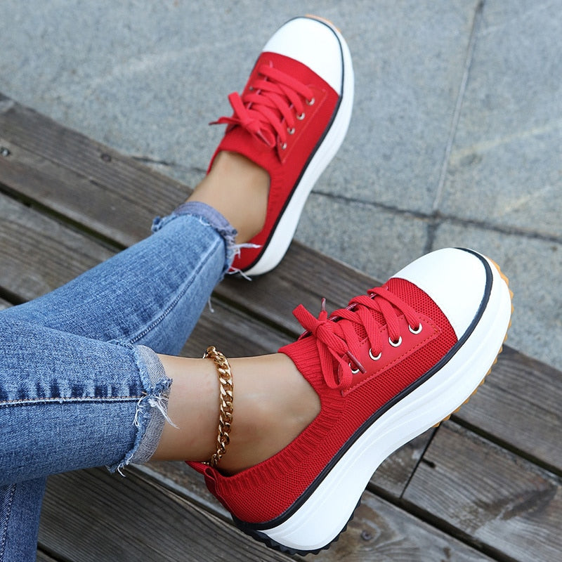 Summer Knitted Breathable Sneakers Women's Vulcanize Shoes Silver Juneberry