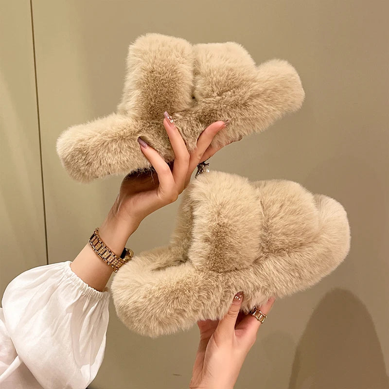 Fur Thick Sole Open Toe Slipper