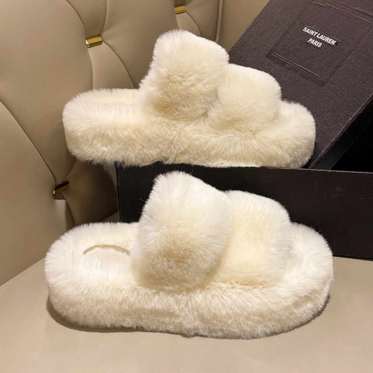 Fur Thick Sole Open Toe Slipper