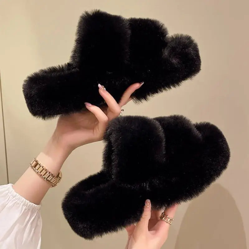 Fur Thick Sole Open Toe Slipper