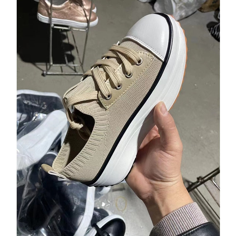 Summer Knitted Breathable Sneakers Women's Vulcanize Shoes Silver Juneberry
