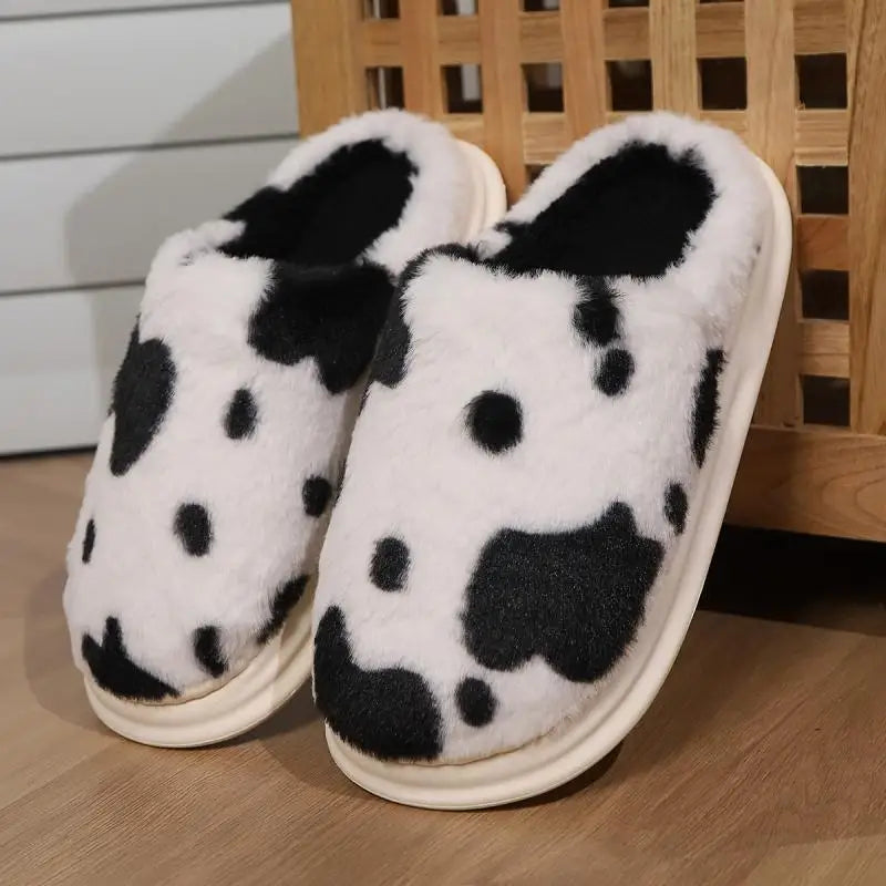 Cow Print Fleece Slippers