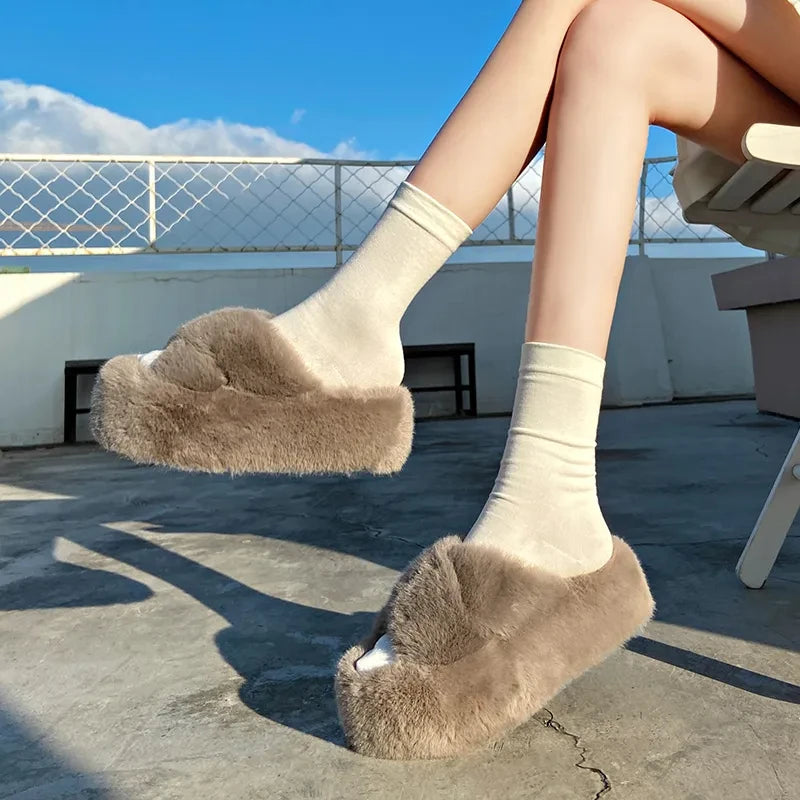Chunky Platform Fur Slippers