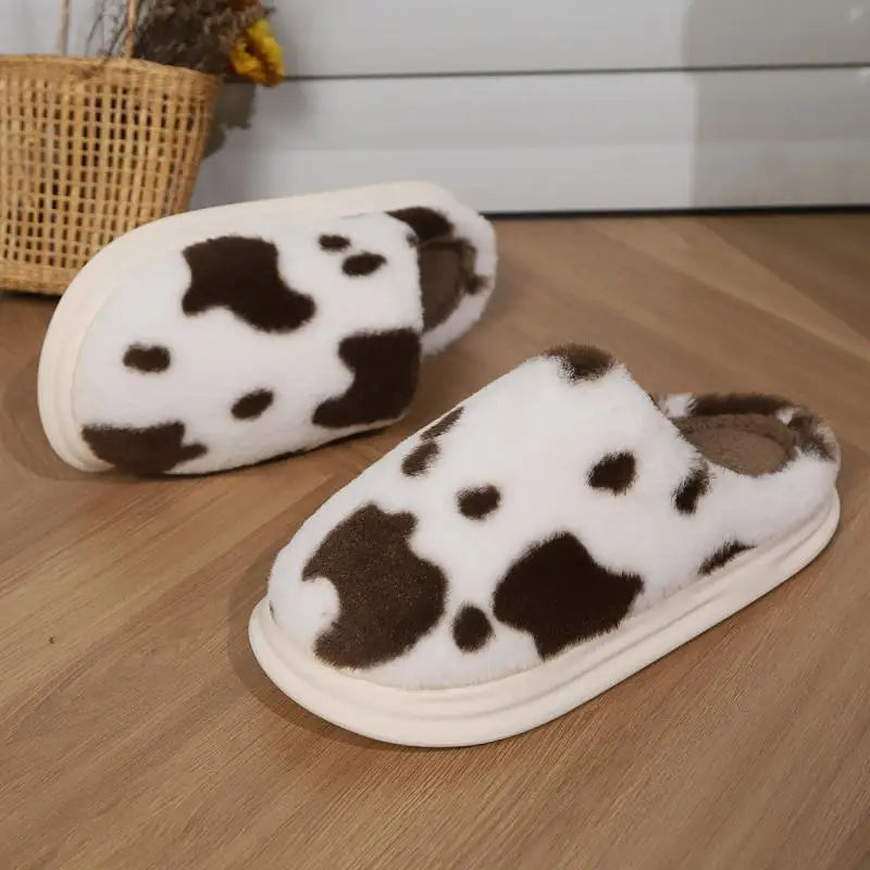 Cow Print Fleece Slippers