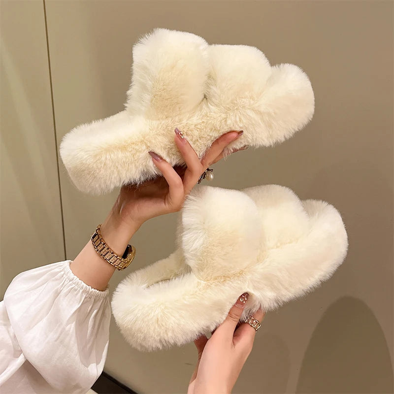 Fur Thick Sole Open Toe Slipper