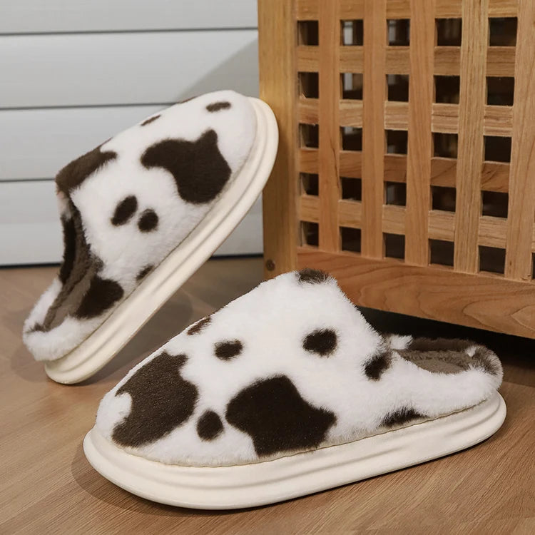 Cow Print Fleece Slippers