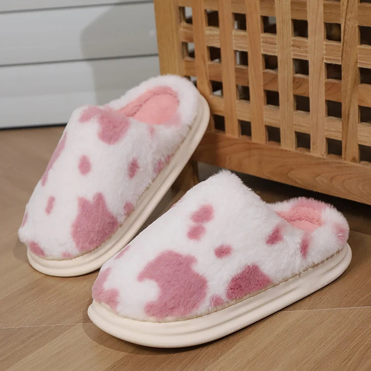 Cow Print Fleece Slippers