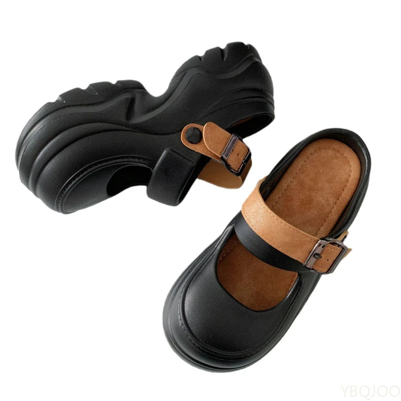 Color Block Platform Mary Jane Slippers A-NUS