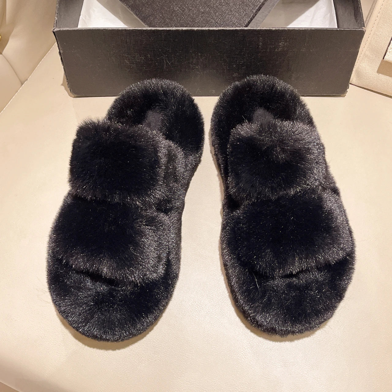 Fur Thick Sole Open Toe Slipper