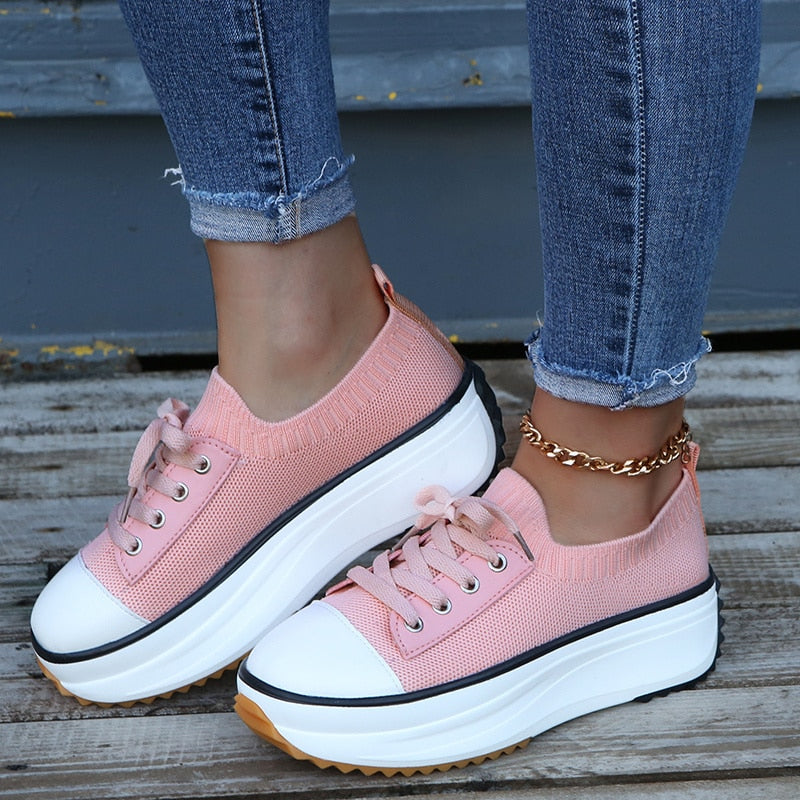 Summer Knitted Breathable Sneakers Women's Vulcanize Shoes Silver Juneberry