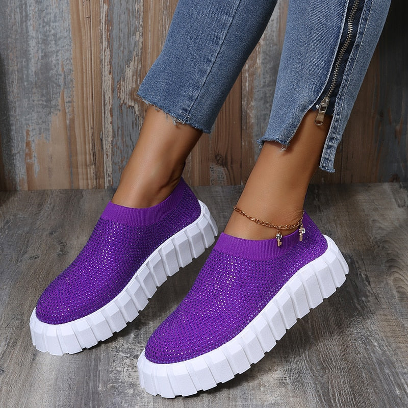 Bling Bling Mesh Platform Vulcanized Shoes Silver Juneberry