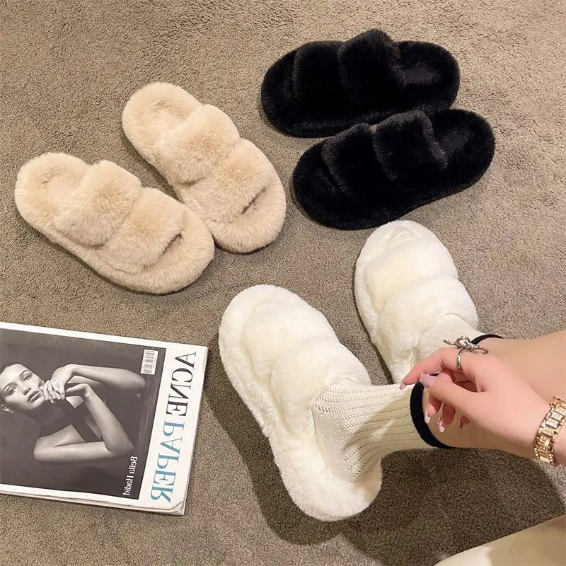 Fur Thick Sole Open Toe Slipper