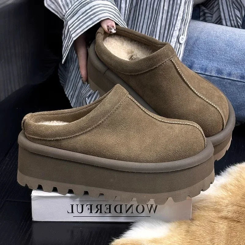 Plush-Lined Platform Mule Slippers