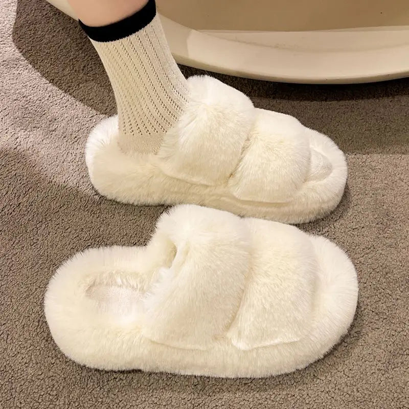 Fur Thick Sole Open Toe Slipper