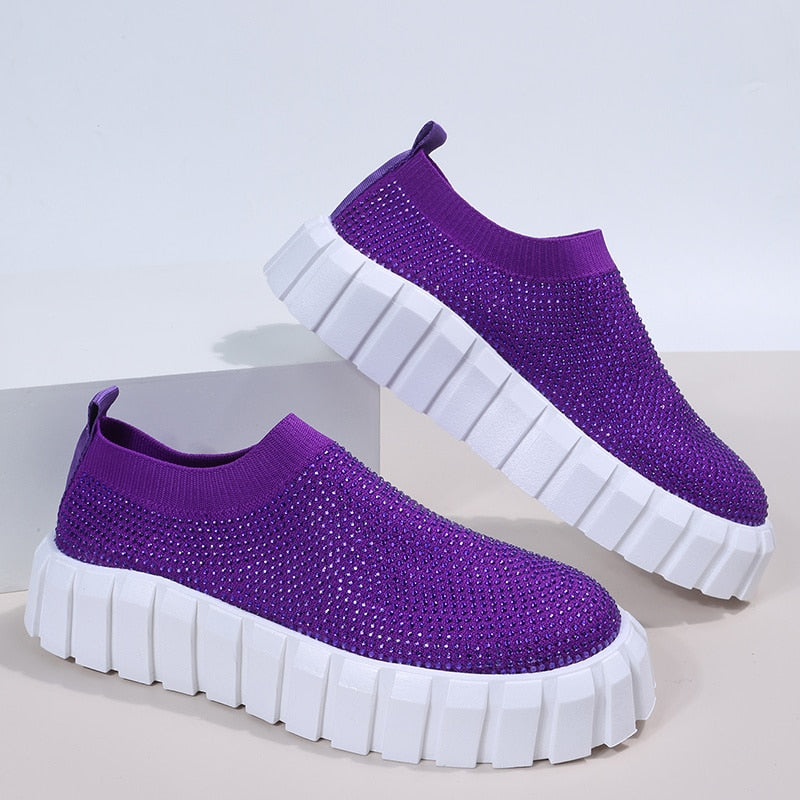 Bling Bling Mesh Platform Vulcanized Shoes Silver Juneberry
