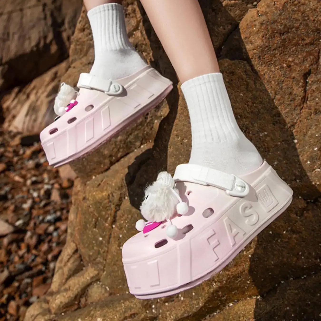 Plush Sheep Platform Clogs