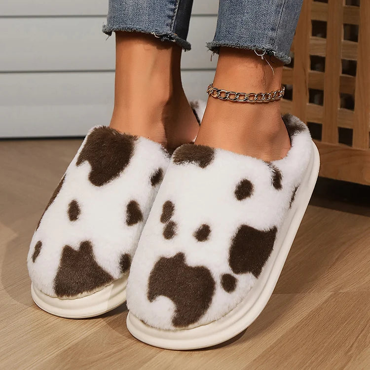 Cow Print Fleece Slippers