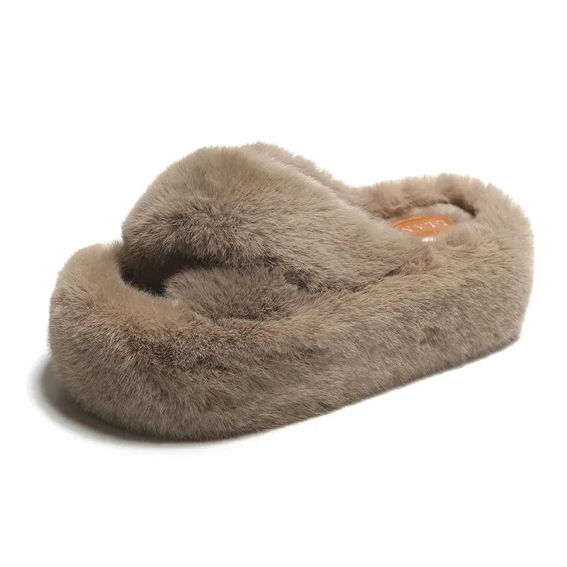 Chunky Platform Fur Slippers