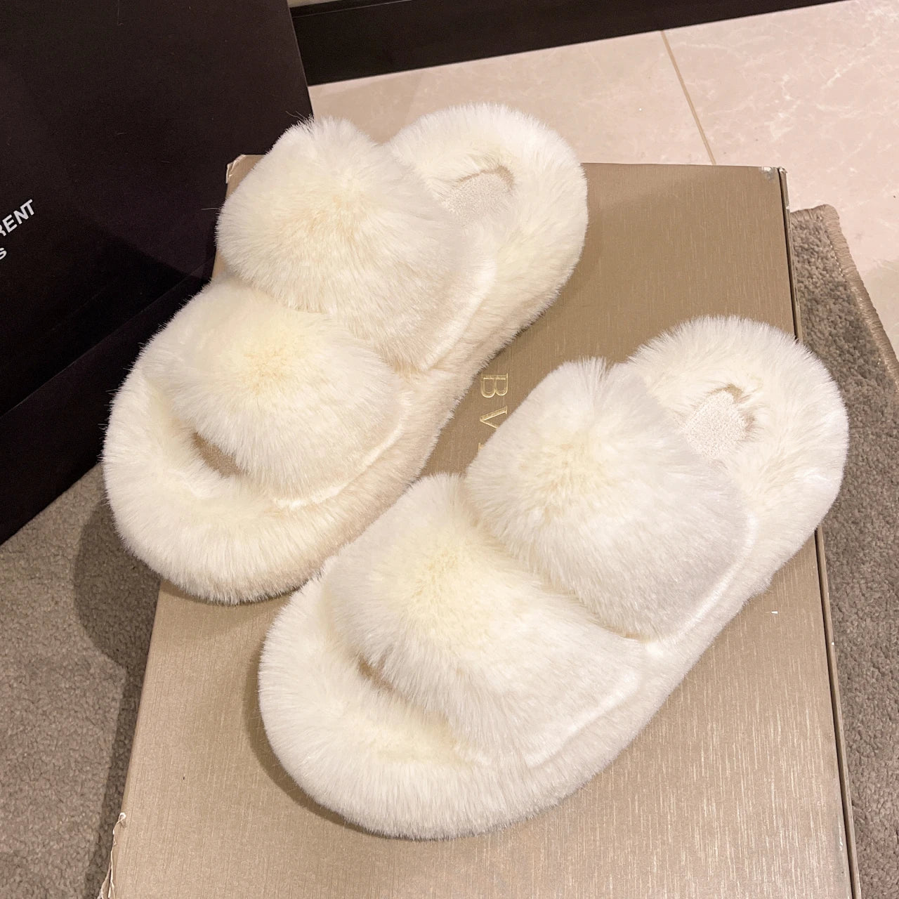 Fur Thick Sole Open Toe Slipper