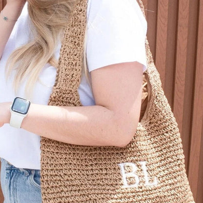 Fashionable Handheld Straw Bag With Alphabet Embroidery Local