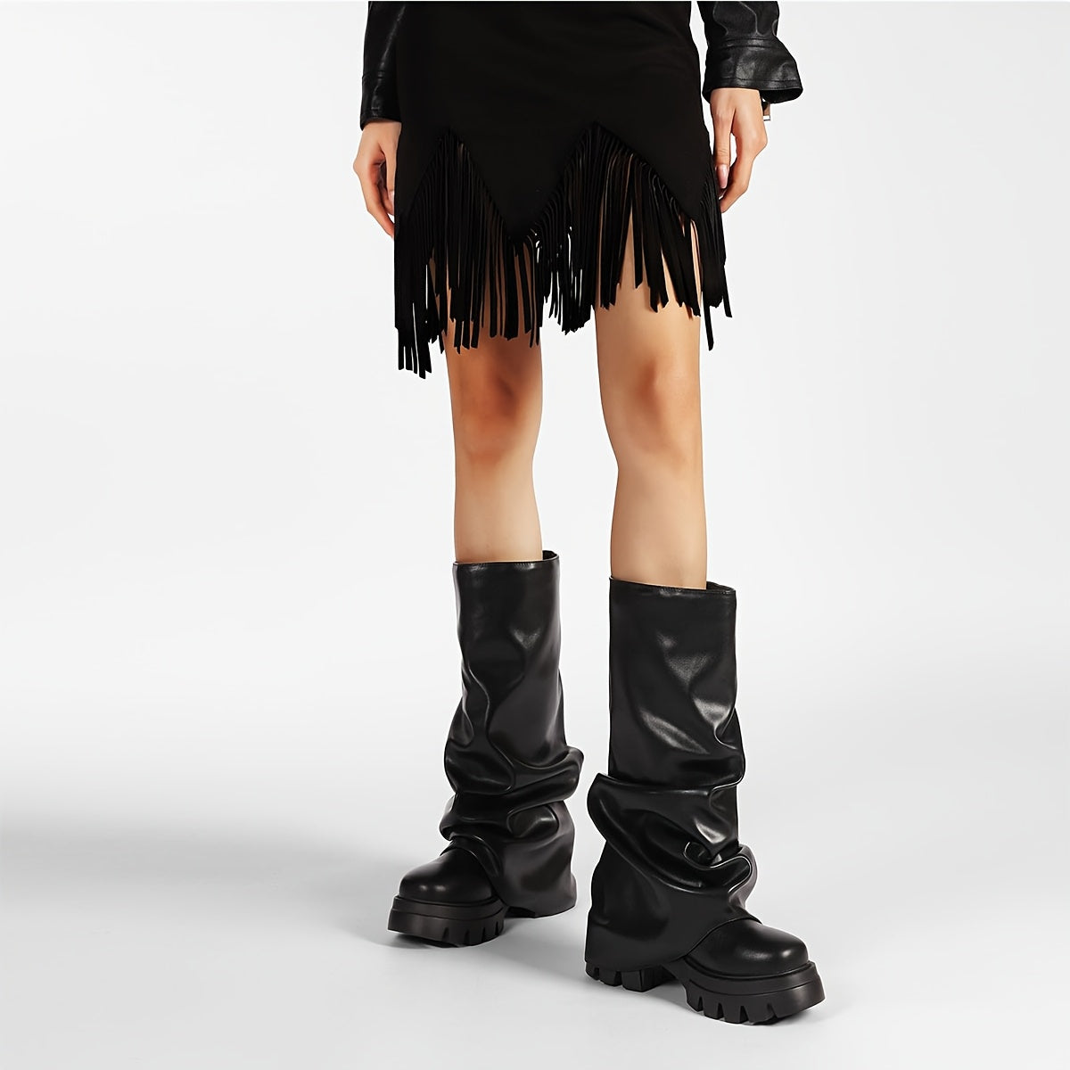 Metallic Slouchy Platform Boots