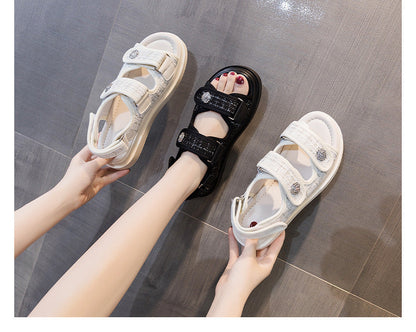Sports daddy Sandals Casual Flat All-match Ins Tide Platform Shoes White Chaos