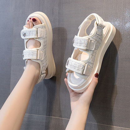 Sports daddy Sandals Casual Flat All-match Ins Tide Platform Shoes White Chaos