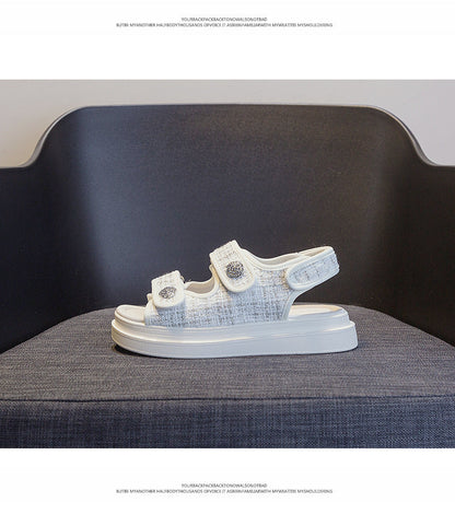 Sports daddy Sandals Casual Flat All-match Ins Tide Platform Shoes White Chaos
