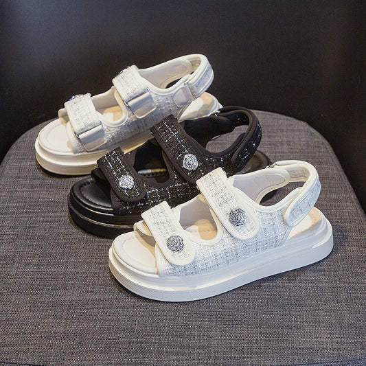 Sports daddy Sandals Casual Flat All-match Ins Tide Platform Shoes White Chaos