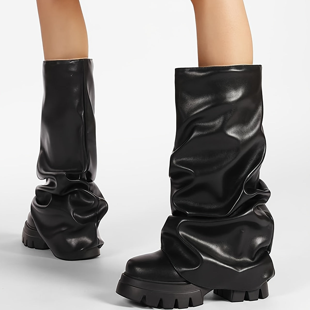 Metallic Slouchy Platform Boots