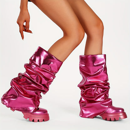 Metallic Slouchy Platform Boots