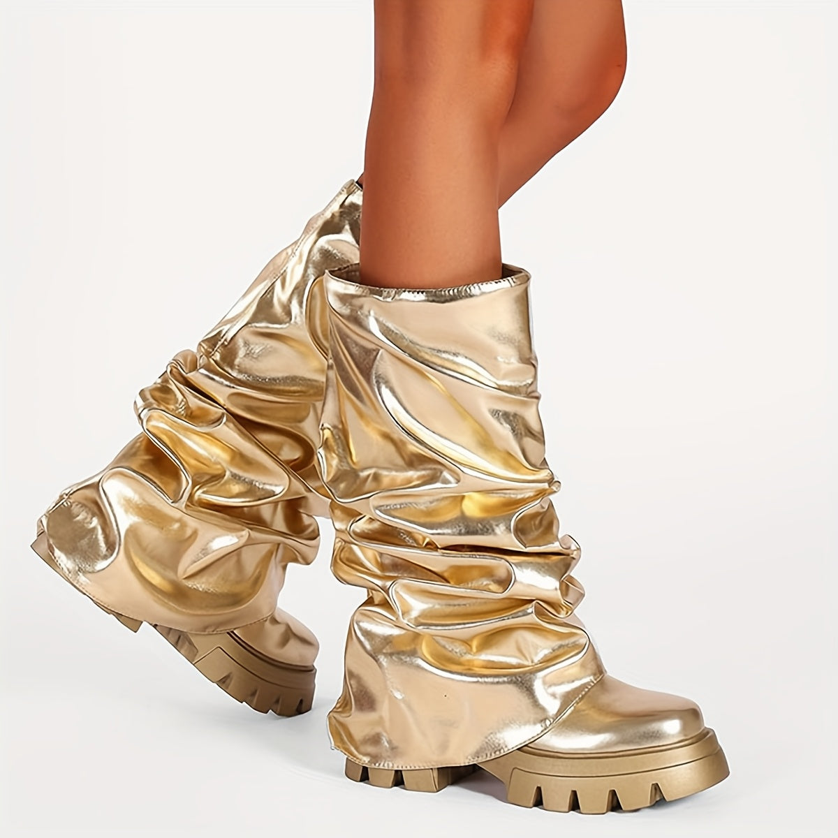 Metallic Slouchy Platform Boots