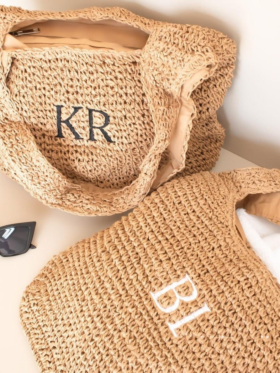 Fashionable Handheld Straw Bag With Alphabet Embroidery Local