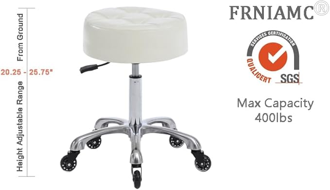 Salon Stylist Stool, Adjustable Height 24-30 inches Swivel Seat, Ivory, AM-ST108-B FRNIAMC