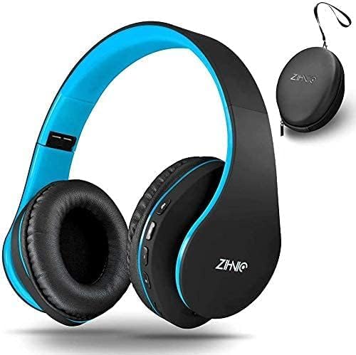 ZIHNIC Bluetooth Headphones Over-Ear, Foldable Wireless and Wired Stereo Headset Micro SD/TF, FM for Cell Phone,PC,Soft Earmuffs &Light Weight for Prolonged Wearing (Black/Blue) ENJOYMUSICLIFEWITHZIHNICHEADPHONES